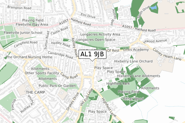 AL1 9JB map - small scale - OS Open Zoomstack (Ordnance Survey)