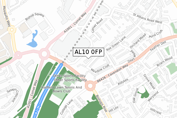 AL10 0FP map - large scale - OS Open Zoomstack (Ordnance Survey)