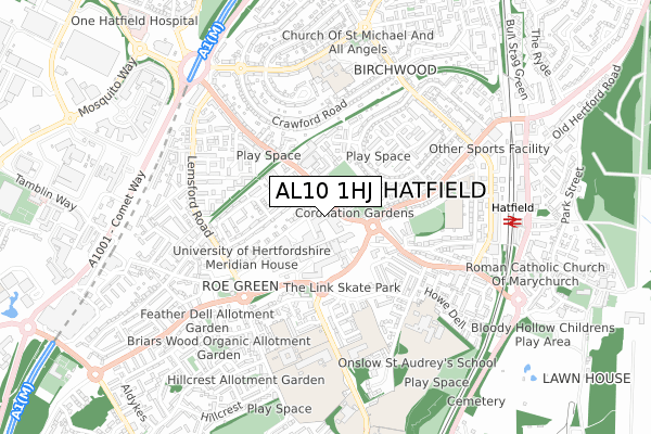 AL10 1HJ map - small scale - OS Open Zoomstack (Ordnance Survey)