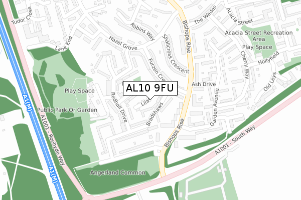 AL10 9FU map - large scale - OS Open Zoomstack (Ordnance Survey)