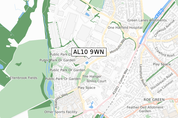 AL10 9WN map - small scale - OS Open Zoomstack (Ordnance Survey)