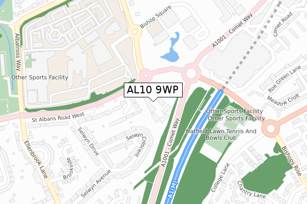 AL10 9WP map - large scale - OS Open Zoomstack (Ordnance Survey)