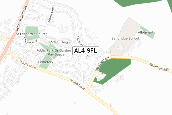 AL4 9FL map - large scale - OS Open Zoomstack (Ordnance Survey)