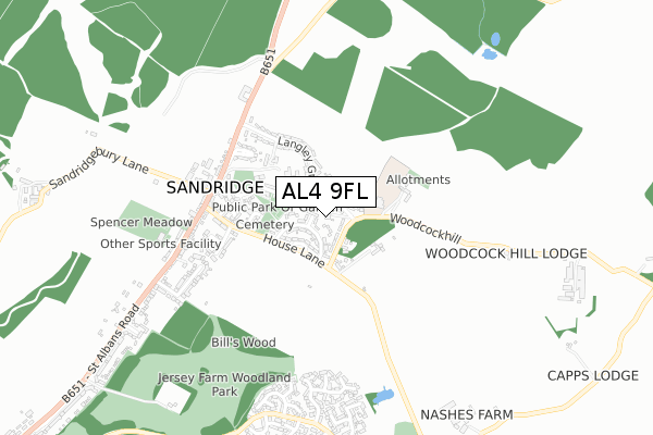 AL4 9FL map - small scale - OS Open Zoomstack (Ordnance Survey)