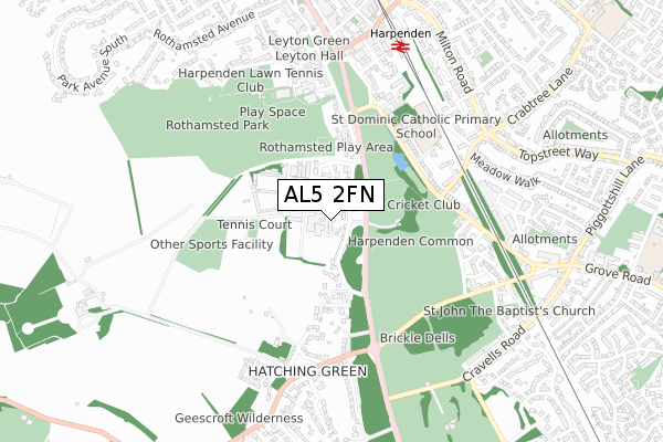 AL5 2FN map - small scale - OS Open Zoomstack (Ordnance Survey)