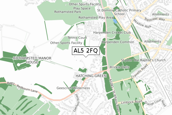 AL5 2FQ map - small scale - OS Open Zoomstack (Ordnance Survey)