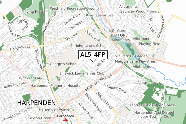 AL5 4FP map - small scale - OS Open Zoomstack (Ordnance Survey)