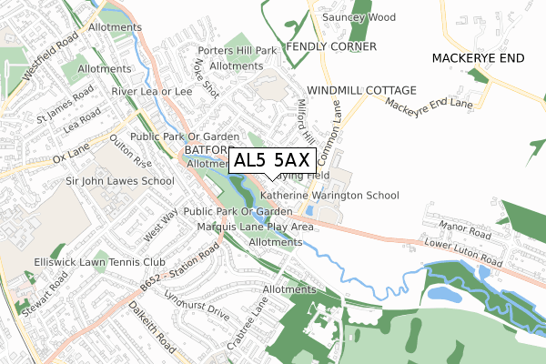 AL5 5AX map - small scale - OS Open Zoomstack (Ordnance Survey)