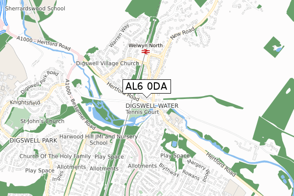 AL6 0DA map - small scale - OS Open Zoomstack (Ordnance Survey)