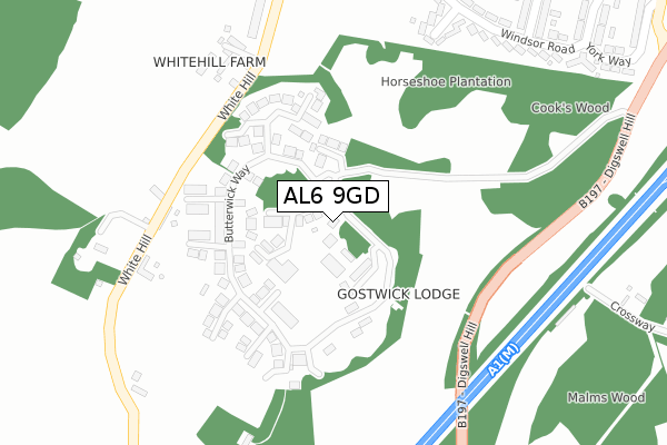 AL6 9GD map - large scale - OS Open Zoomstack (Ordnance Survey)