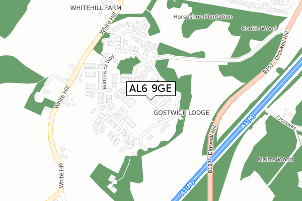 AL6 9GE map - large scale - OS Open Zoomstack (Ordnance Survey)