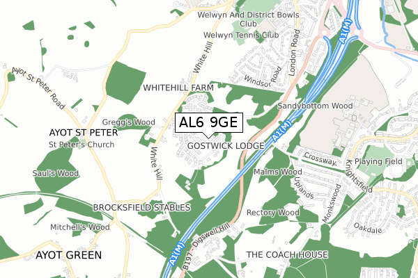 AL6 9GE map - small scale - OS Open Zoomstack (Ordnance Survey)