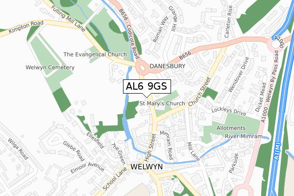 AL6 9GS map - large scale - OS Open Zoomstack (Ordnance Survey)