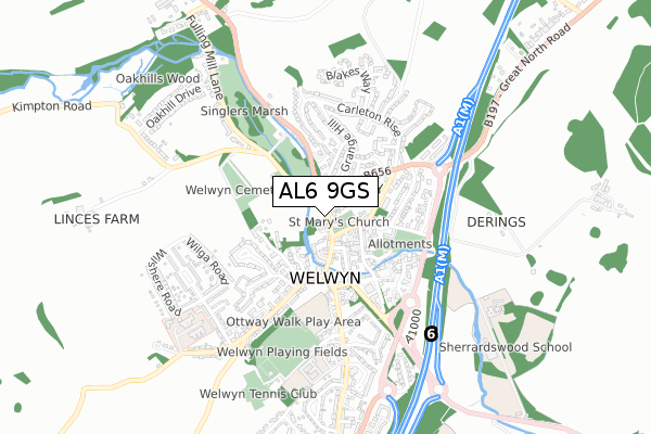 AL6 9GS map - small scale - OS Open Zoomstack (Ordnance Survey)