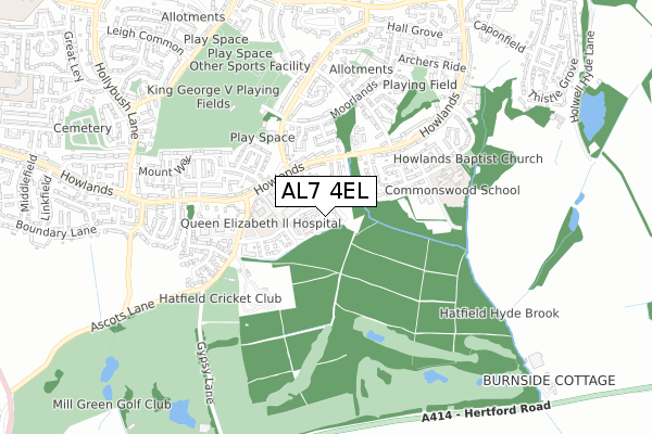 AL7 4EL map - small scale - OS Open Zoomstack (Ordnance Survey)