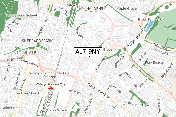 AL7 9NY map - small scale - OS Open Zoomstack (Ordnance Survey)