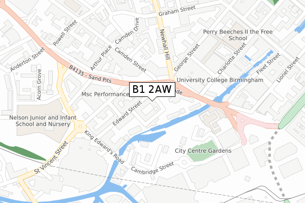 B1 2AW map - large scale - OS Open Zoomstack (Ordnance Survey)