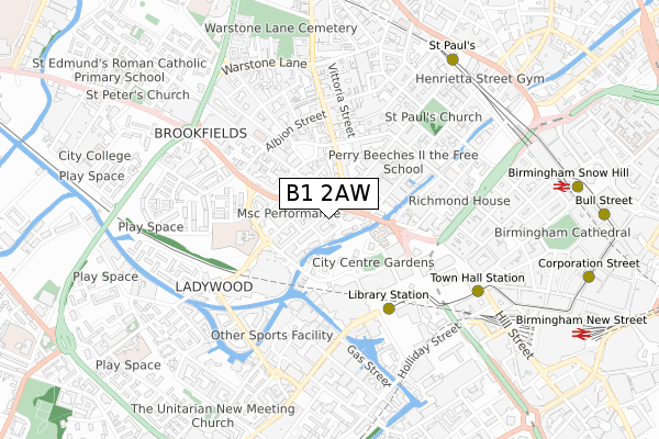 B1 2AW map - small scale - OS Open Zoomstack (Ordnance Survey)