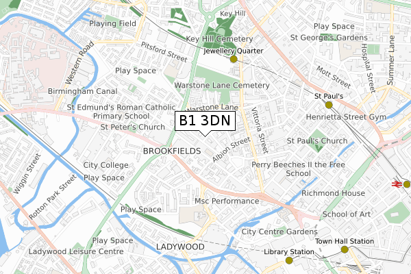 B1 3DN map - small scale - OS Open Zoomstack (Ordnance Survey)