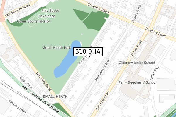 B10 0HA map - large scale - OS Open Zoomstack (Ordnance Survey)