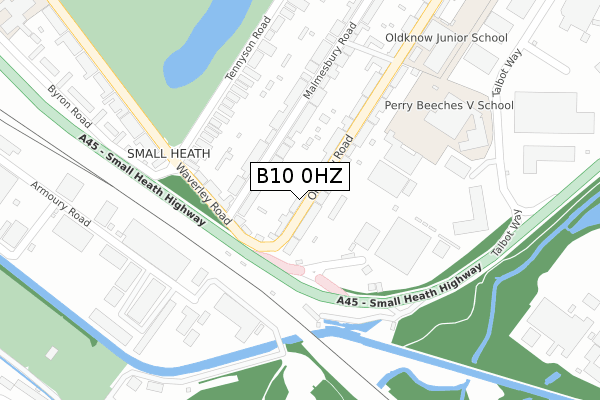 B10 0HZ map - large scale - OS Open Zoomstack (Ordnance Survey)