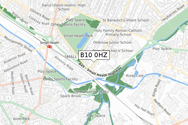 B10 0HZ map - small scale - OS Open Zoomstack (Ordnance Survey)