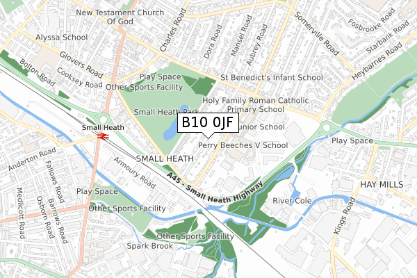 B10 0JF map - small scale - OS Open Zoomstack (Ordnance Survey)