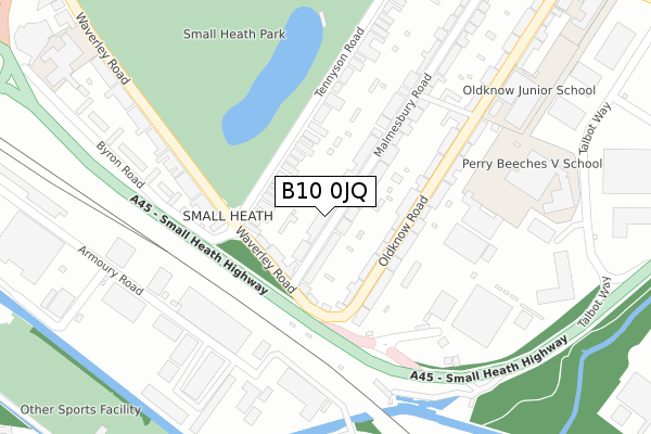 B10 0JQ map - large scale - OS Open Zoomstack (Ordnance Survey)