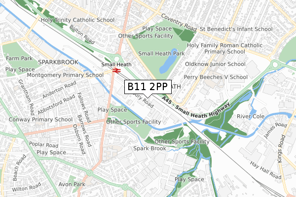 B11 2PP map - small scale - OS Open Zoomstack (Ordnance Survey)