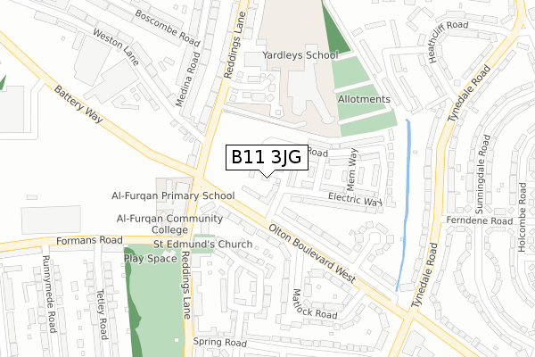 B11 3JG map - large scale - OS Open Zoomstack (Ordnance Survey)