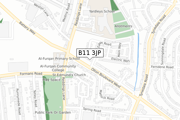 B11 3JP map - large scale - OS Open Zoomstack (Ordnance Survey)