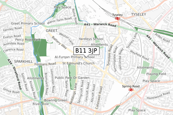 B11 3JP map - small scale - OS Open Zoomstack (Ordnance Survey)