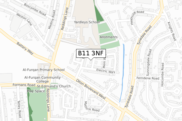 B11 3NF map - large scale - OS Open Zoomstack (Ordnance Survey)