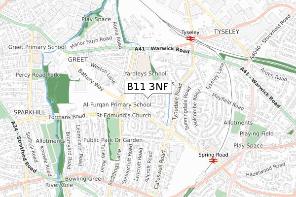 B11 3NF map - small scale - OS Open Zoomstack (Ordnance Survey)