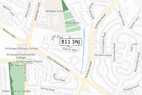 B11 3NJ map - large scale - OS Open Zoomstack (Ordnance Survey)