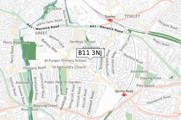 B11 3NJ map - small scale - OS Open Zoomstack (Ordnance Survey)