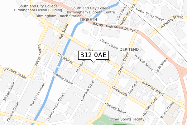 B12 0AE map - large scale - OS Open Zoomstack (Ordnance Survey)