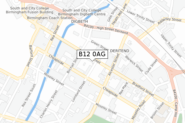 B12 0AG map - large scale - OS Open Zoomstack (Ordnance Survey)