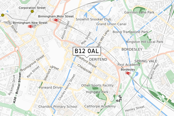 B12 0AL map - small scale - OS Open Zoomstack (Ordnance Survey)