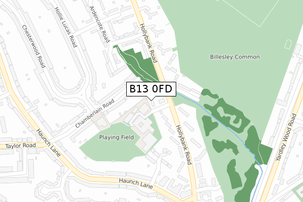 B13 0FD map - large scale - OS Open Zoomstack (Ordnance Survey)