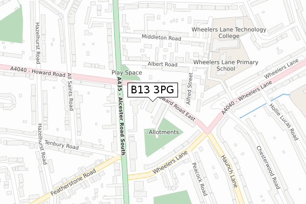 B13 3PG map - large scale - OS Open Zoomstack (Ordnance Survey)