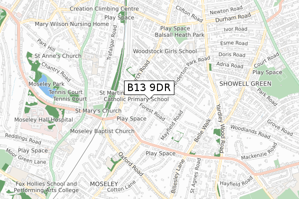 B13 9DR map - small scale - OS Open Zoomstack (Ordnance Survey)