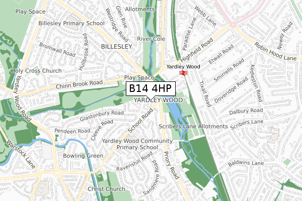 B14 4HP map - small scale - OS Open Zoomstack (Ordnance Survey)