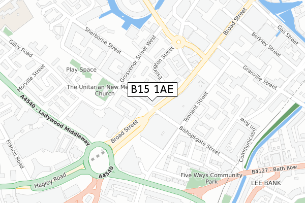 B15 1AE map - large scale - OS Open Zoomstack (Ordnance Survey)