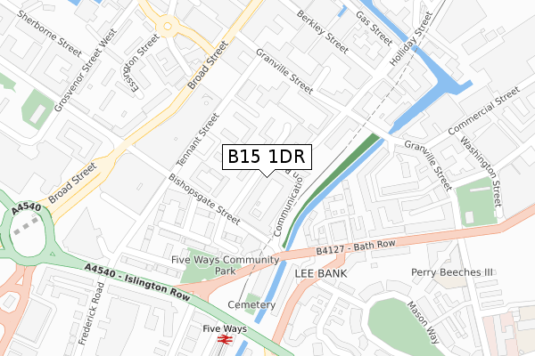 B15 1DR map - large scale - OS Open Zoomstack (Ordnance Survey)