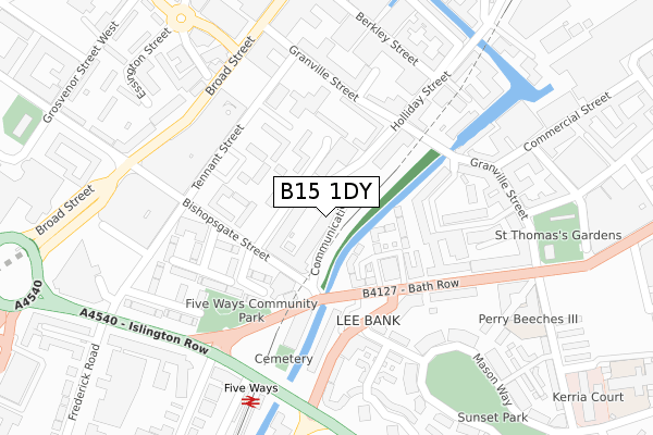 B15 1DY map - large scale - OS Open Zoomstack (Ordnance Survey)