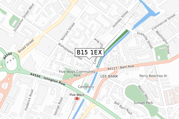 B15 1EX map - large scale - OS Open Zoomstack (Ordnance Survey)