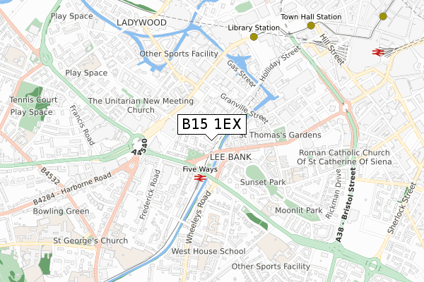 B15 1EX map - small scale - OS Open Zoomstack (Ordnance Survey)