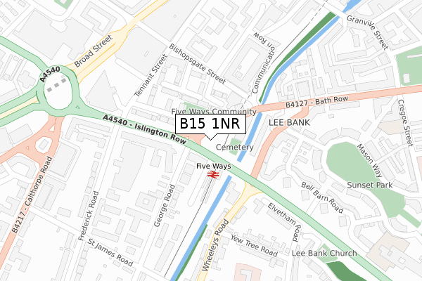 B15 1NR map - large scale - OS Open Zoomstack (Ordnance Survey)