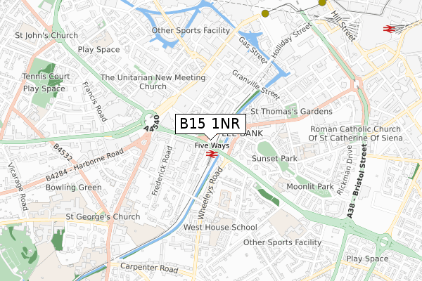 B15 1NR map - small scale - OS Open Zoomstack (Ordnance Survey)